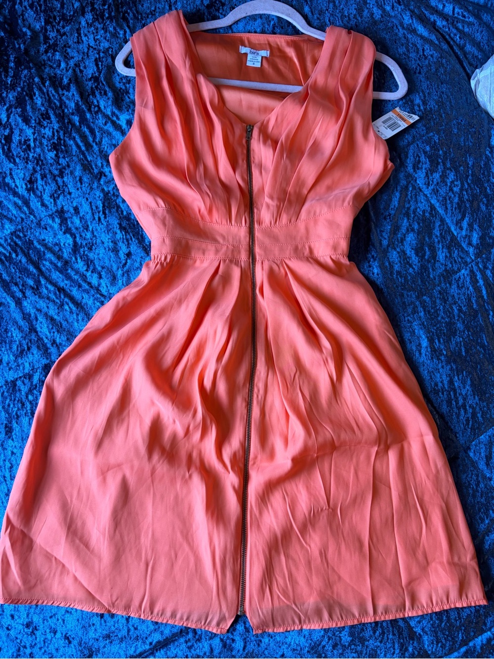Bar III Coral Zip-Front Pleated Midi Dress